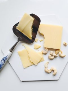 photo of sliced cheese on a spatula
